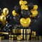 12-Pack 18in Black & Gold Heart Foil Balloons – Mylar Party Decor for Birthday, Wedding & Baby Shower